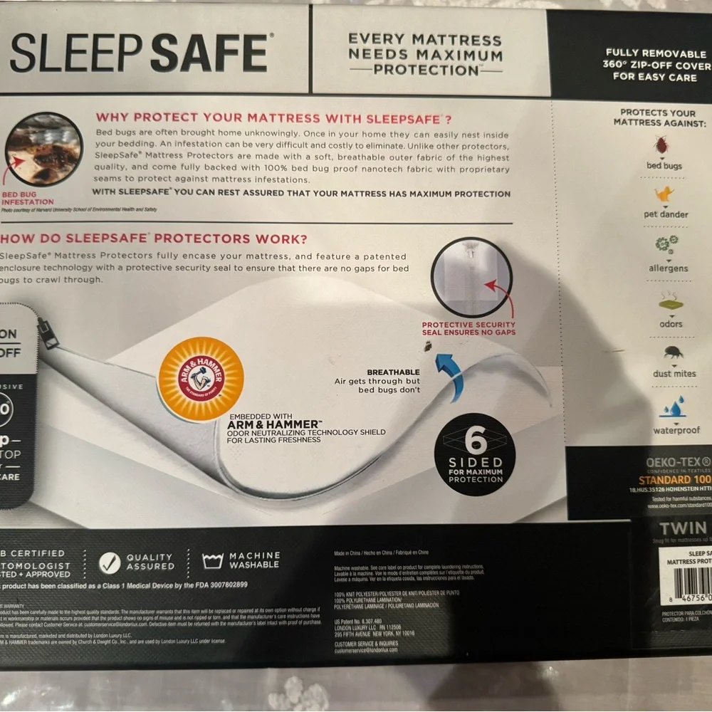NWT SLEEPSAFE White Mattress Protector. Size: TWIN
